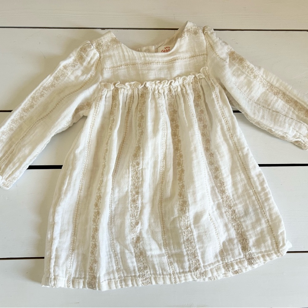 Cat & Jack Cream Boho Long Sleeve Baby Toddler Summer Shower Dress Casual